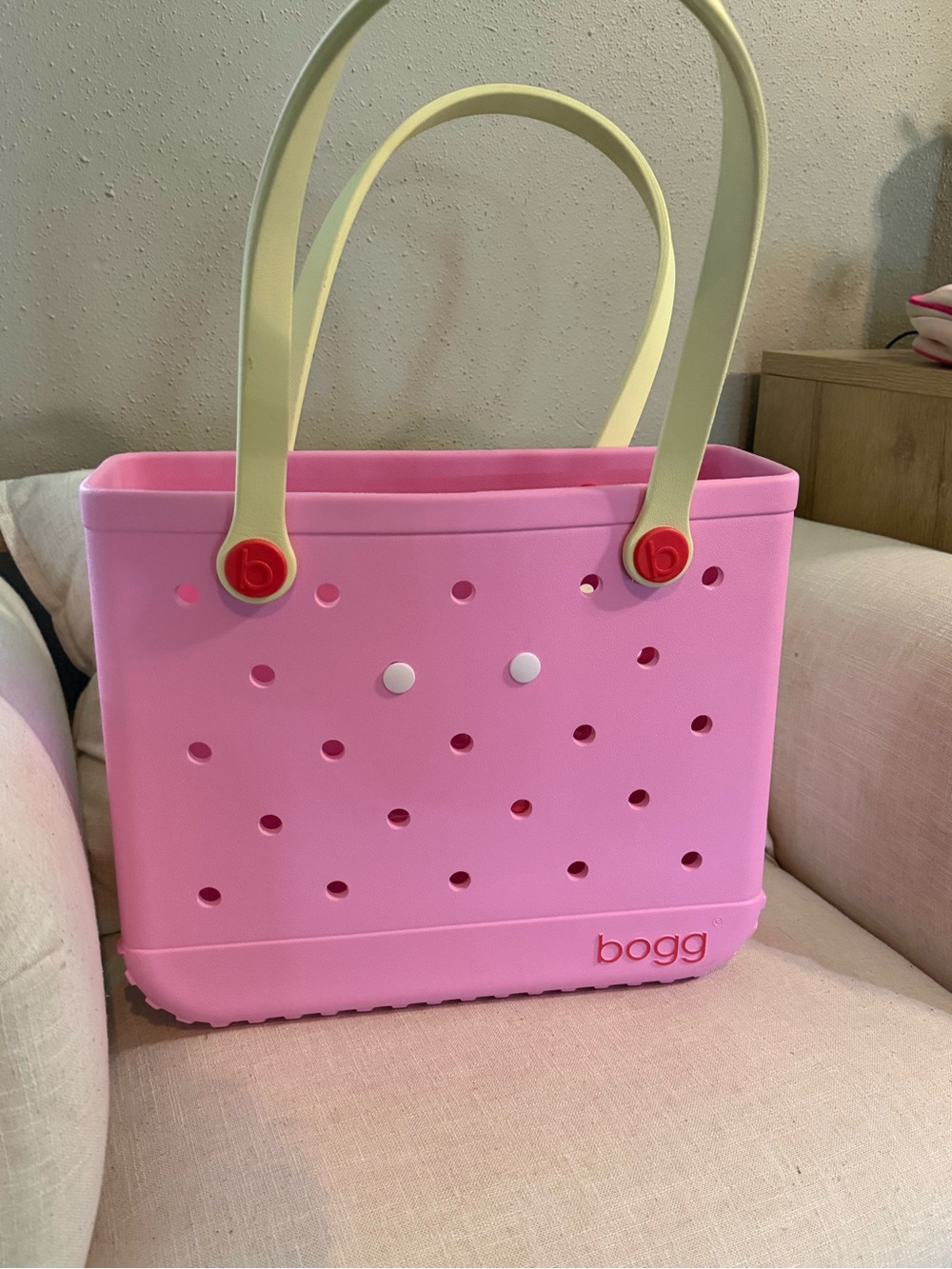 BOGG BAG Pink Tote with Cream Handles